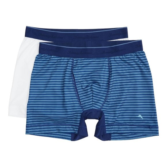 2 Pack Tommy Bahama Mesh Tech Boxer Briefs Underwear $58 Navy Stripes & White - Picture 1 of 16